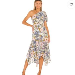 ASTR Santorini One-Shoulder Asymmetrical Midi Dress